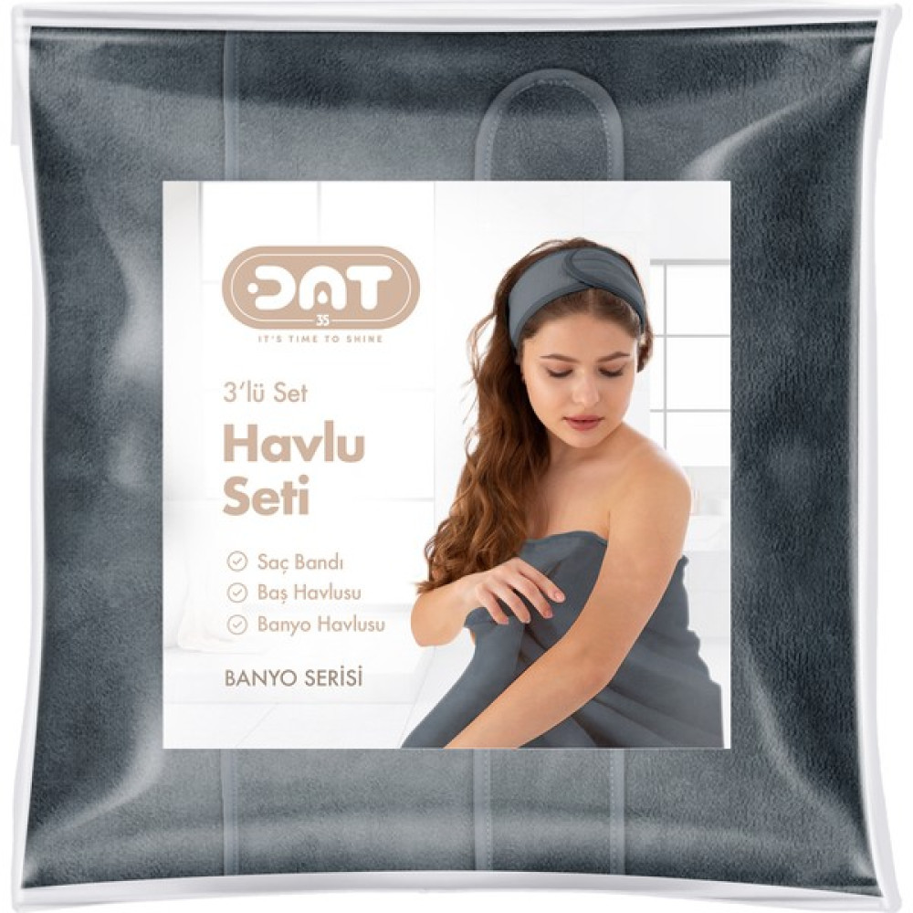 Dat35 3lü Havlu Seti Banyo Boy Havlusu Saç Havlusu Saç Bonesi Yumuşak Super Soft Doku Ekonomik Çeyiz Paket - Antrasit - S - L Banyo Havlusu Fiyatı