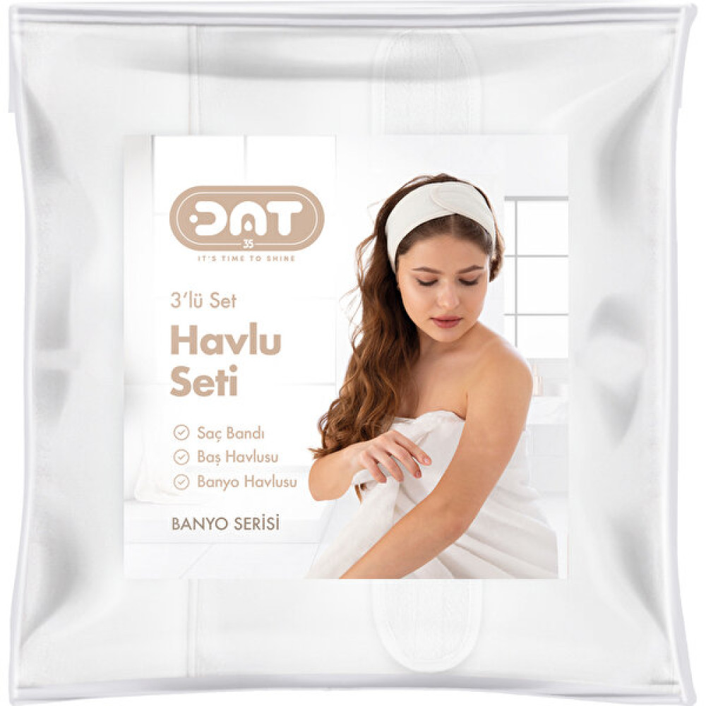 Dat35 3lü Havlu Seti Banyo Boy Havlusu Saç Havlusu Saç Bonesi Yumuşak Super Soft Doku Ekonomik Çeyiz Paket - Beyaz - S - L Banyo Havlusu Fiyatı