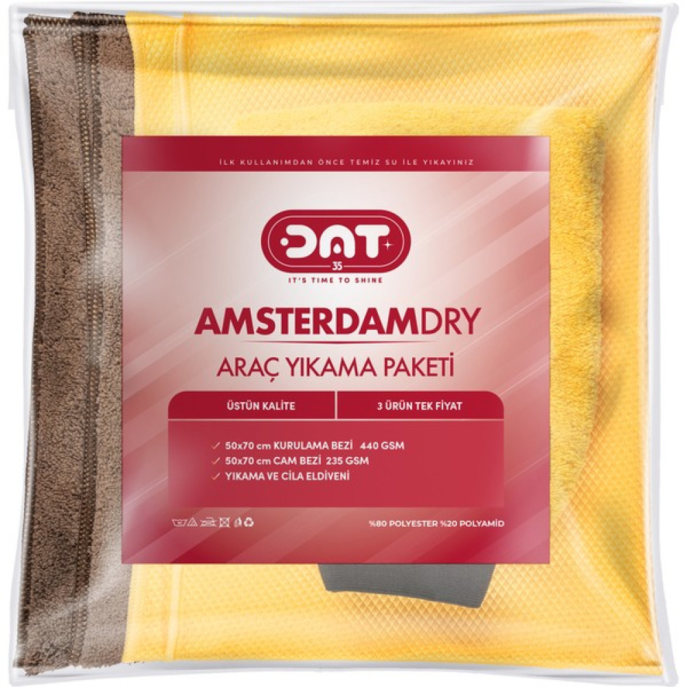 Dat35 Amsterdamdry Mikrofiber Oto Yıkama Paketi Araç Kurulama Havlusu Cam Bezi Araba Yıkama Eldiveni Seti Oto Yıkama Ürünleri Fiyatı
