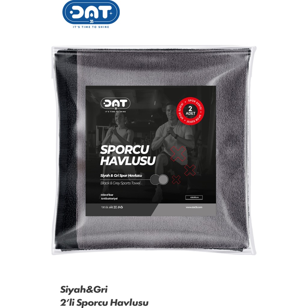 Dat35 İkili Sporcu Havlu Seti 48x90 cm Antibakteriyel Mikrofiber Gym Fitness Plates Boks Tenis Spor Havlusu – Profesyonel Seri - 48 x 90 cm El / Yüz Havlusu Fiyatı
