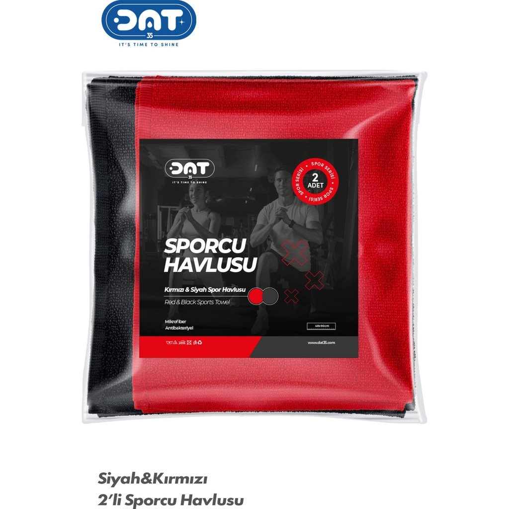 Dat35 İkili Sporcu Havlu Seti 48x90 cm | Ultra Emici Mikrofiber, Hızlı Kuruyan Gym Fitness Boks Tenis Spor Havlusu - 48 x 90 cm - Kırmızı - Siyah El / Yüz Havlusu Fiyatı