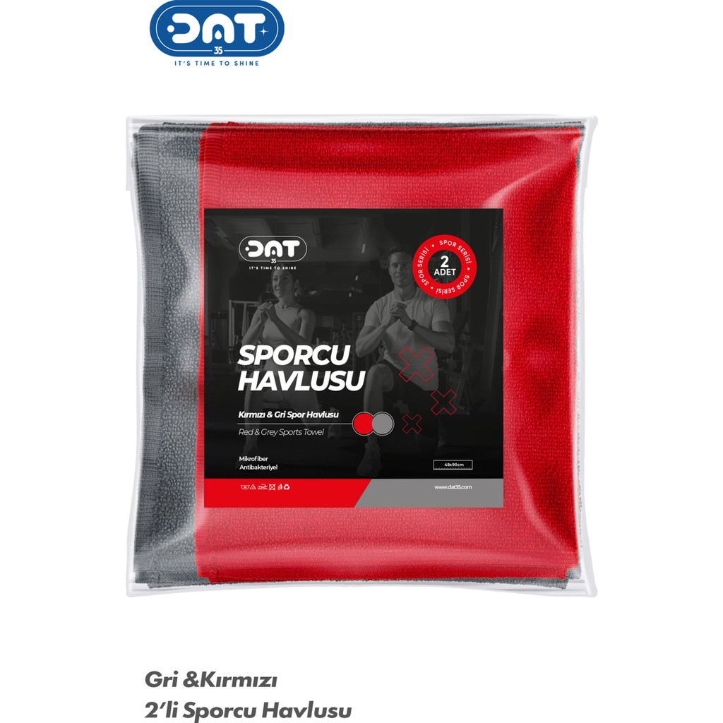 Dat35 Ikili Sporcu Havlu Seti Microfiber Gym Fitness Boks Plates Tenis Spor Havlusu 48x90cm - 48 x 90 cm - Gri - Kırmızı El / Yüz Havlusu Fiyatı