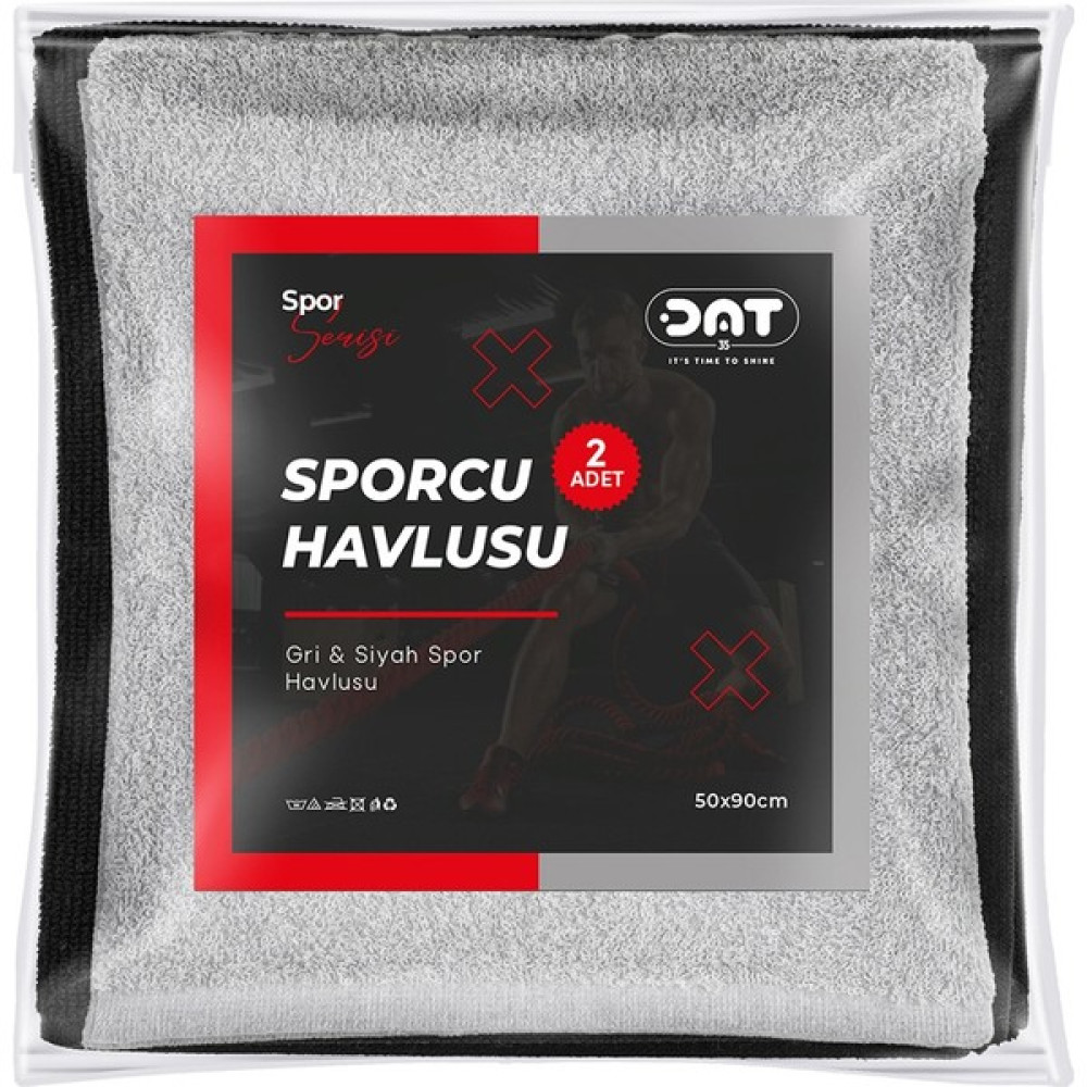Dat35 İkili Sporcu Havlusu Gym Fitness Plates Boks Tenis Spor Havlusu %100 Pamuk 50 x 90 cm - 50 x 90 cm - Siyah - Gri El / Yüz Havlusu Fiyatı