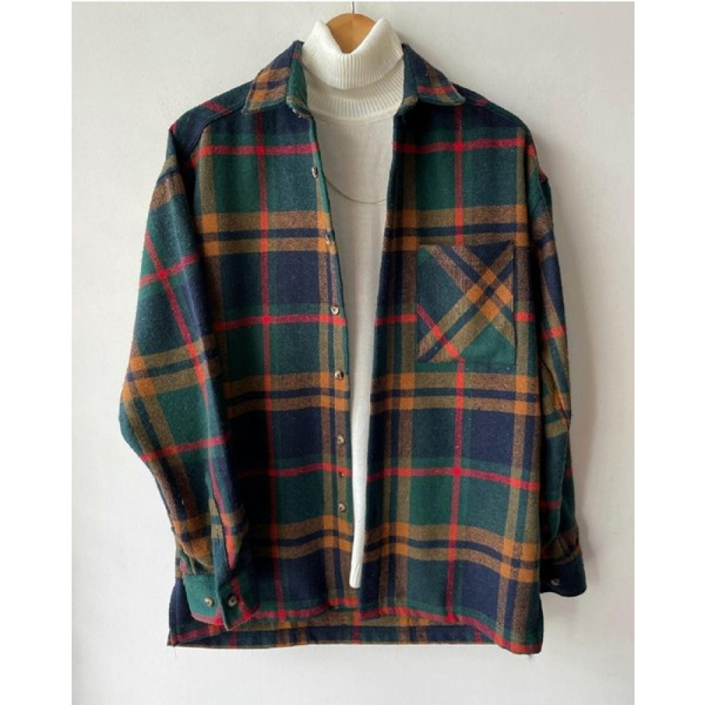 Datich Yeni Sezon Unisex Yeşil Ekose Oversize Tek Cepli Oduncu Gömlek Erkek Gömlek Fiyatı