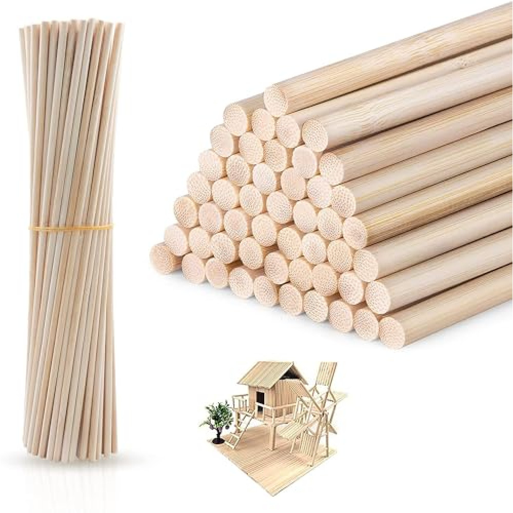 DaTpuik 1/4 x 12 Inch 25PCS Bamboo Sticks - Precut Dowels for Crafting, Hardwood Dowel Rod Assortment