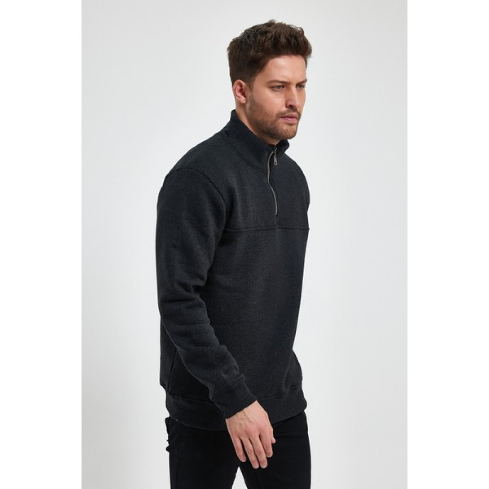 Dauphin Erkek Antrasit Dik Yaka Fermuarlı Standart Fit Pamuklu Sweatshirt Erkek Sweatshirt Fiyatı