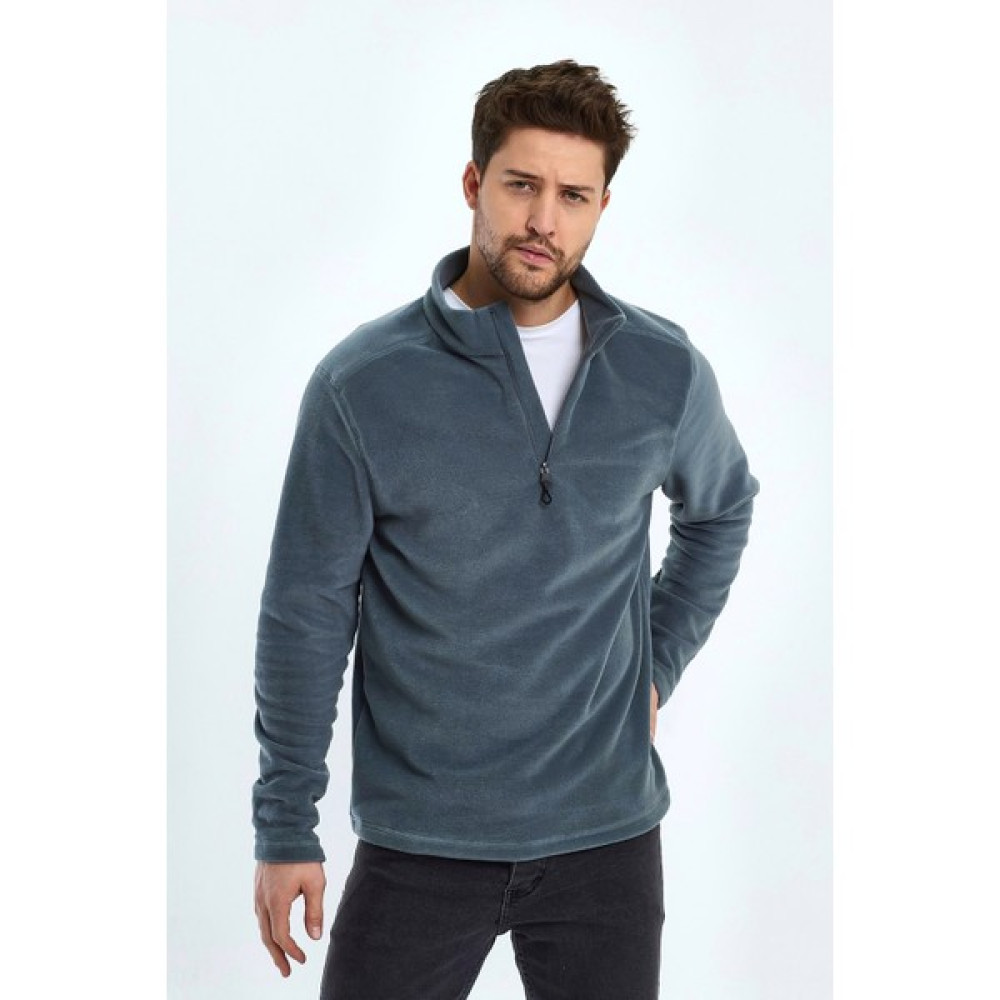 Dauphin Erkek Çelik Mavi, Tüylenme Karşıtı, Standart Kesim, Dik Yaka, Fermuarlı, Soğuğa Dayanıklı Polar Sweatshirt Erkek Sweatshirt Fiyatı