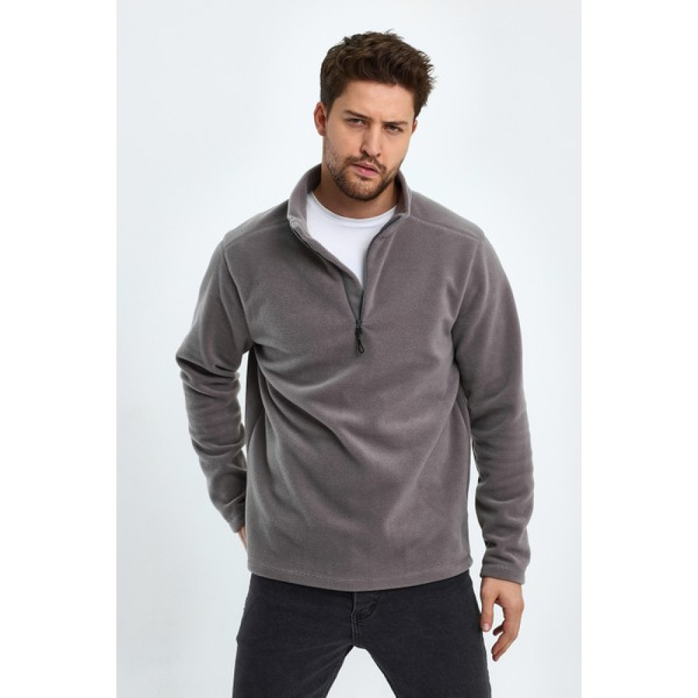 Dauphin Erkek Gri, Tüylenme Karşıtı, Standart Kesim, Dik Yaka, Fermuarlı, Soğuğa Dayanıklı Polar Sweatshirt Erkek Sweatshirt Fiyatı