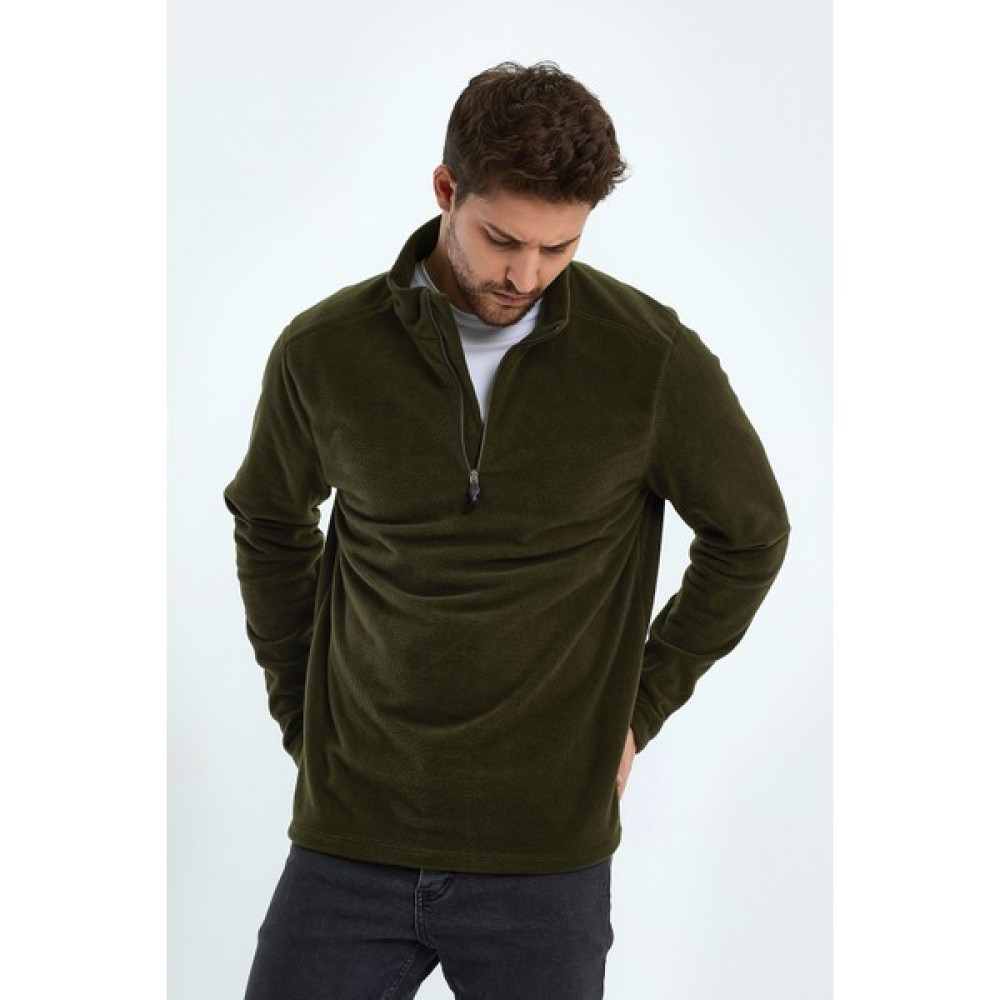 Dauphin Erkek Haki, Tüylenme Karşıtı, Standart Kesim, Dik Yaka, Fermuarlı, Soğuğa Dayanıklı Polar Sweatshirt Erkek Sweatshirt Fiyatı