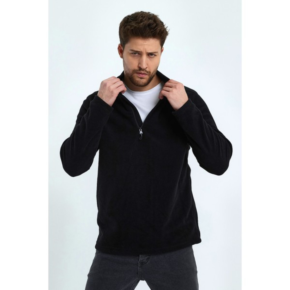 Dauphin Erkek Siyah, Tüylenme Karşıtı, Standart Kesim, Dik Yaka, Fermuarlı, Soğuğa Dayanıklı Polar Sweatshirt Erkek Sweatshirt Fiyatı