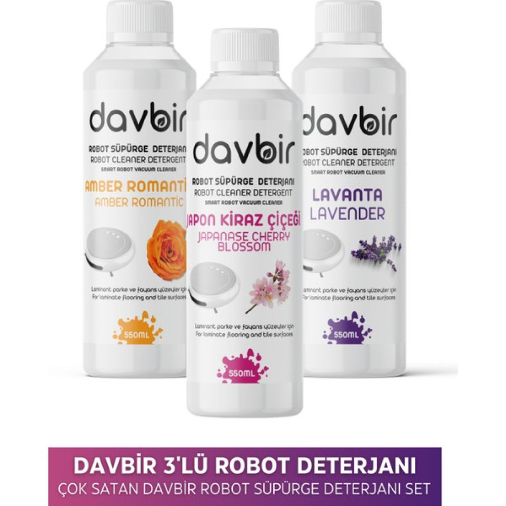Davbir 3'lü Set Akıllı Robot Süpürge Deterjanı Amber Romantik,japon Kiraz Çiçeği,lavanta 3x 550ML Parlatıcı ve Temizleyiciler Fiyatı