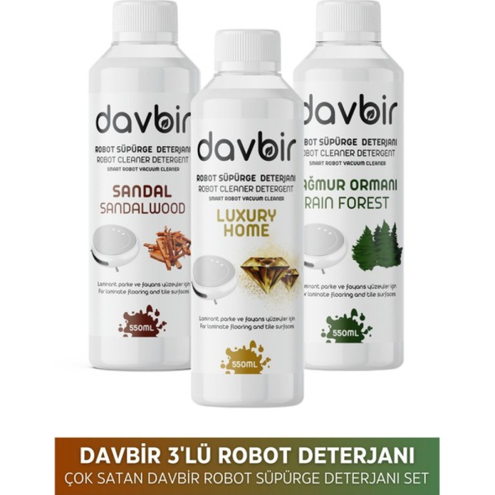 Davbir 3'lü Set Akıllı Robot Süpürge Deterjanı Yağmur Ormanı, Sandal, Lüx Ev Sprey Mop Deterjanı 3x 550ML Parlatıcı ve Temizleyiciler Fiyatı