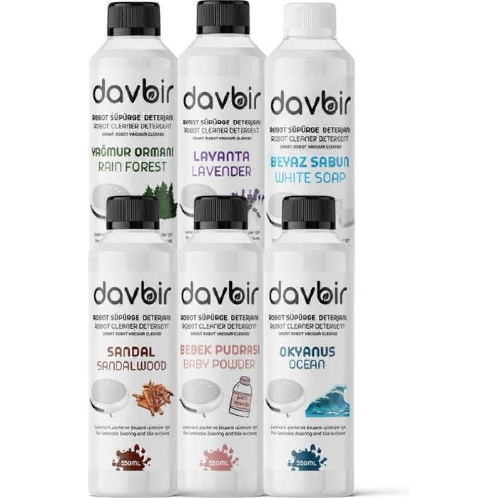 Davbir 6'lı Set Robot Süpürge Deterjanı, Beyaz Sabun, Bebek Pudrası, Yağmur Ormanı Sprey Mop Deterjanı Parlatıcı ve Temizleyiciler Fiyatı