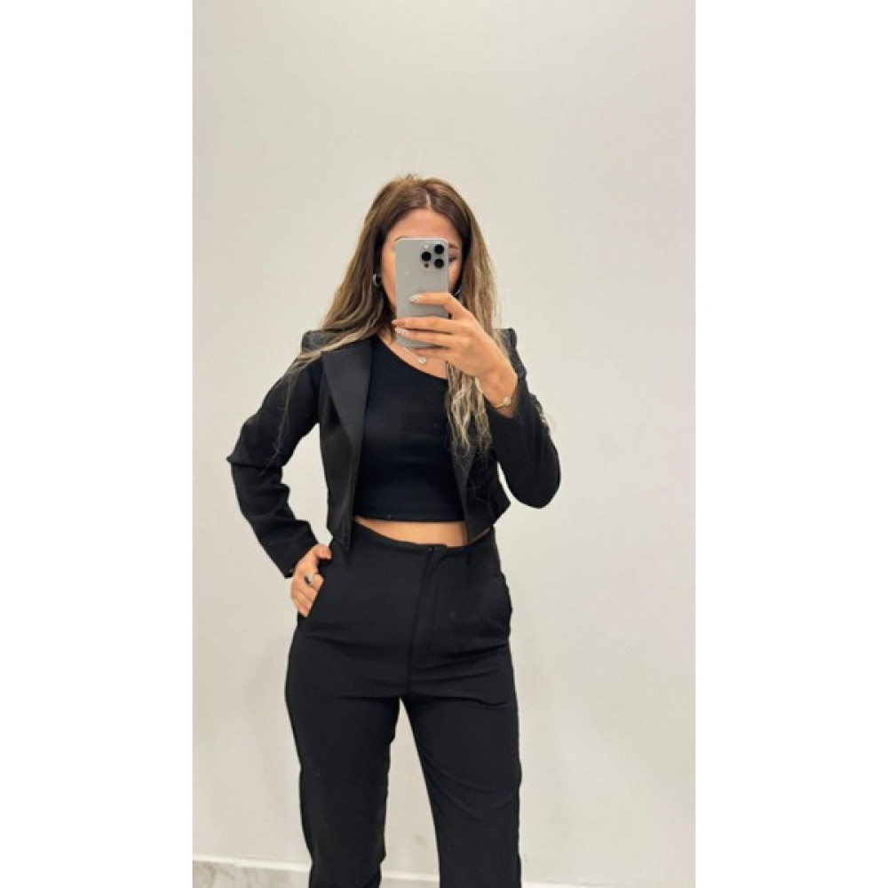 Daves Siyah Pantolon Crop Ceket Takım Kadın Pantolon Fiyatı