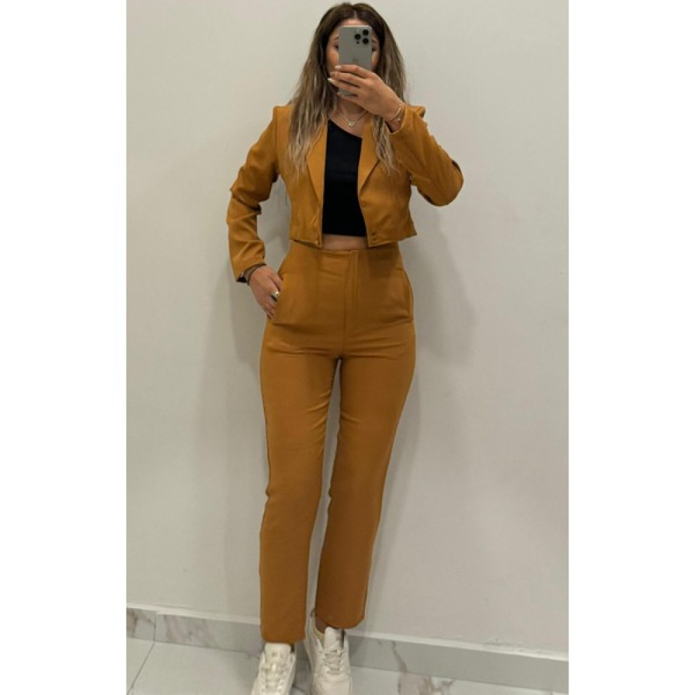 Daves Taba Pantolon Crop Ceket Takım Kadın Pantolon Fiyatı