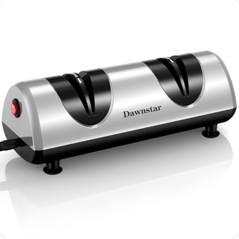 Dawnstar Electric Knife Sharpener, Professional Kitchen Knife Sharpener for Home Use, 2 Stages of Coarse Sharpening & Fine Polishing, Metal Dust Collection Box for Easy Cleaning, Silver Gray