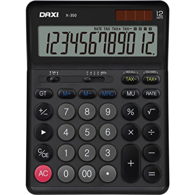 Daxi X-350 Siyah 12 HANELİ HESAP MAKİNESİ, TAX FONKSİYONLU, 14x19 cm Hesap Makinesi Fiyatı