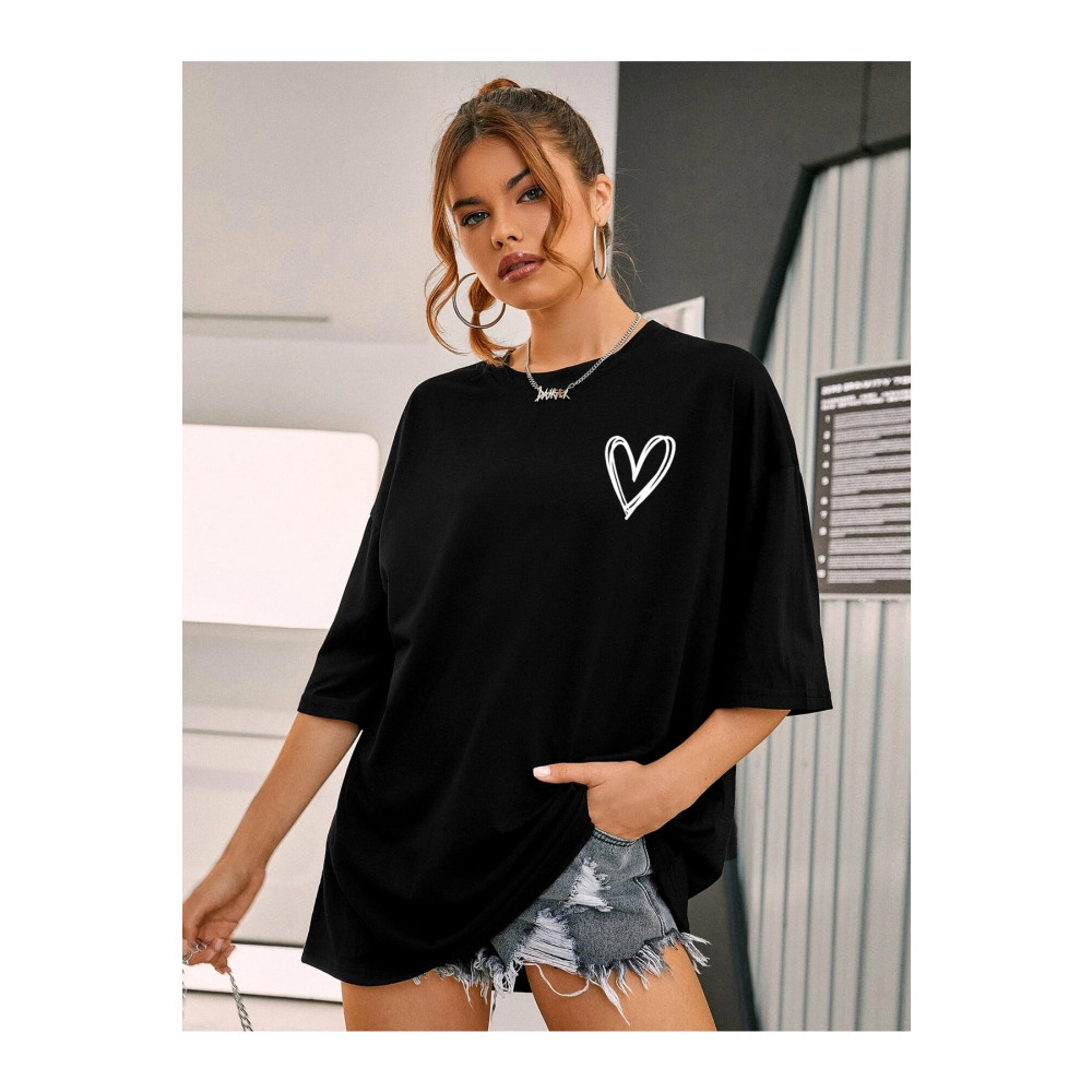 DAXİS Sportwear Company Kadın Küçük Kalp Baskılı Oversize Tshirt L Beden Bayan T-shirt Fiyatı