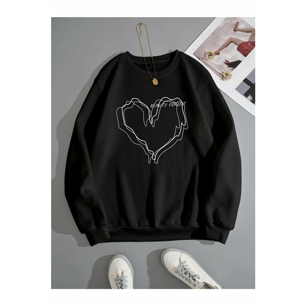 DAXİS Sportwear Company Sıfır Yaka Oversize Baskılı Swetshirt 2XL Beden Bayan Sweatshirt Fiyatı