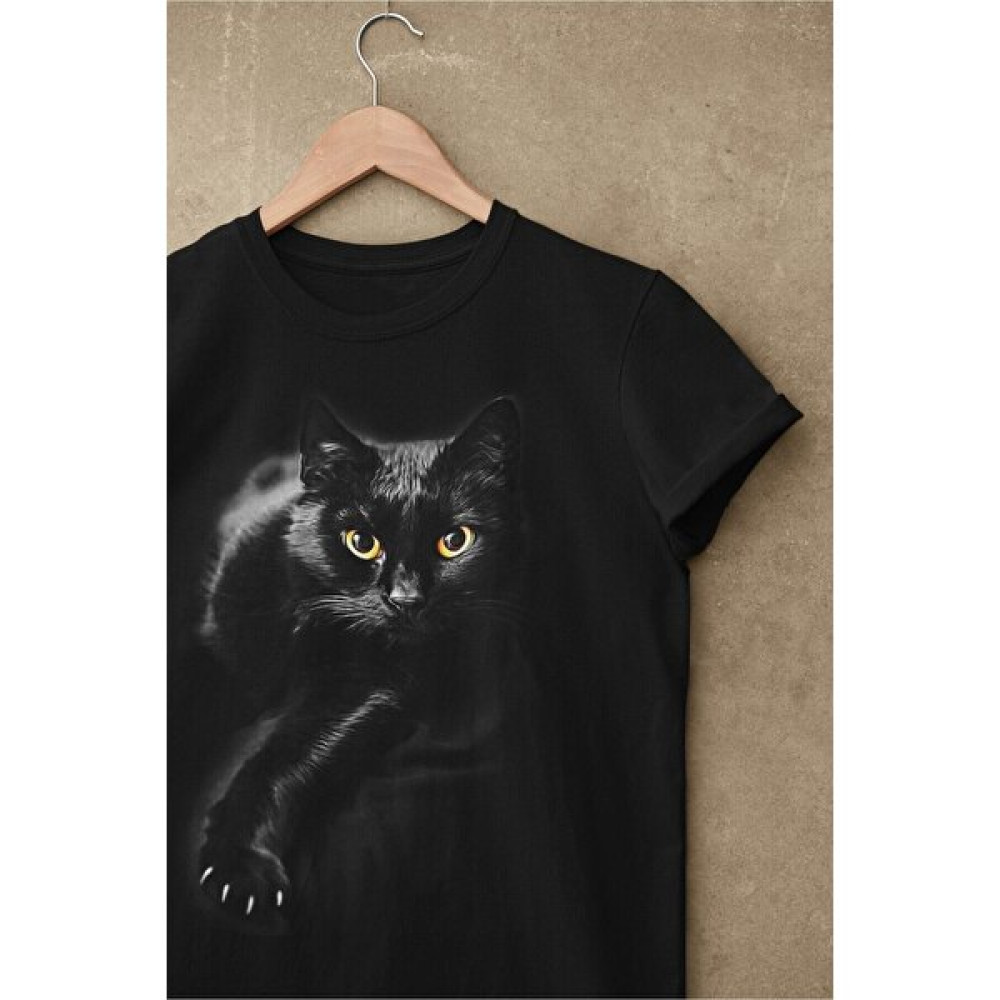 DAXİS Sportwear Company Unisex Siyah Renk, Modern Regular Fit Kalıp, Yumuşak Kumaş Sevimli Kedi Tshirt Erkek T-shirt Fiyatı