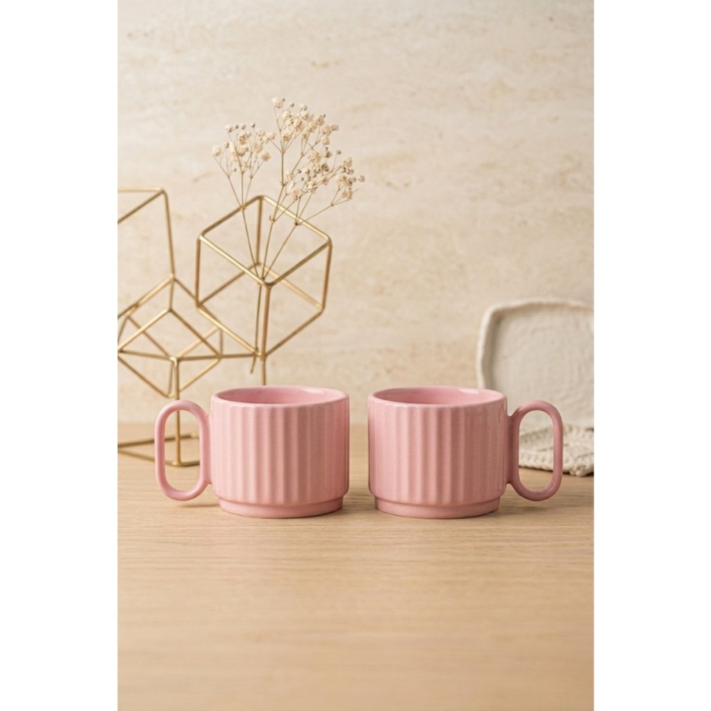 Day Home 2'li Seramik Kupa Seti, Seramik Kahve, Espresso ve Çay Kupa Seti - Pembe Fincan / Bardak / Kahve Takımı Fiyatı