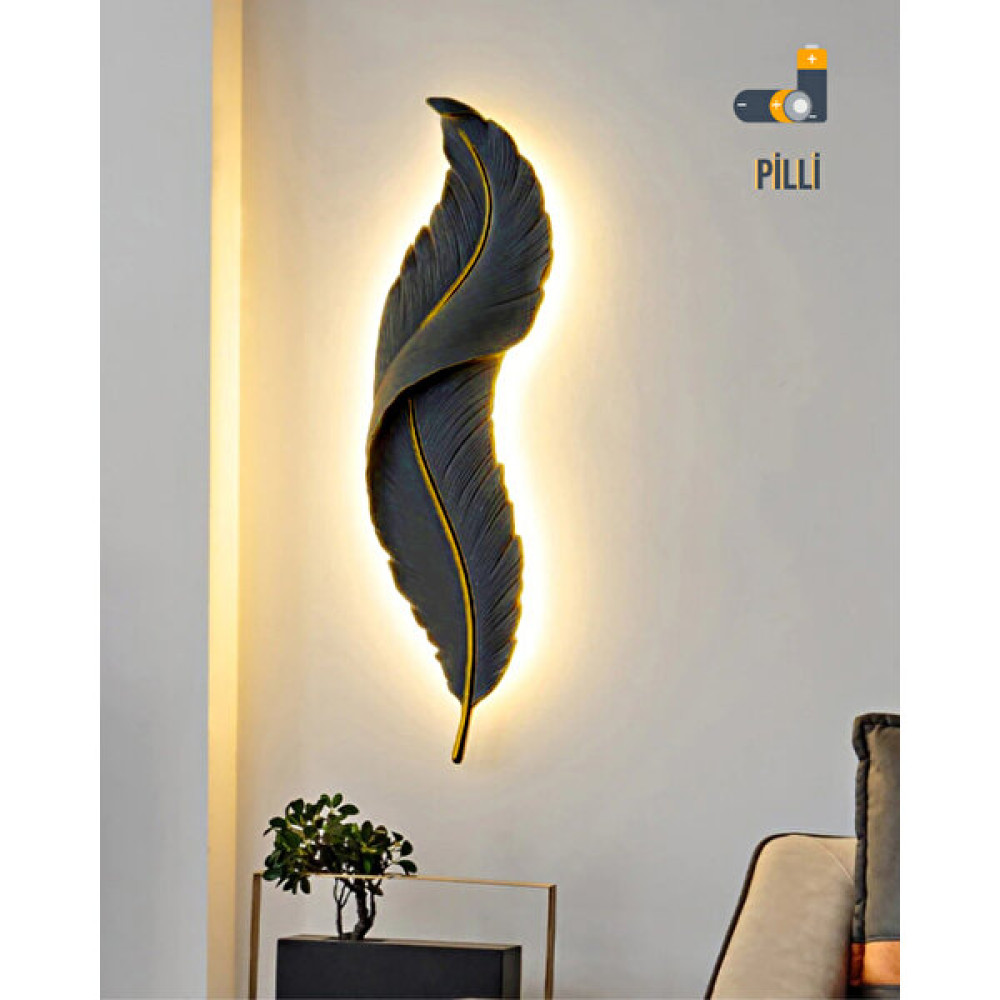 Day Home Pilli Dekoratif Tüy LED Aplik - Siyah - Gold Aplikler Fiyatı