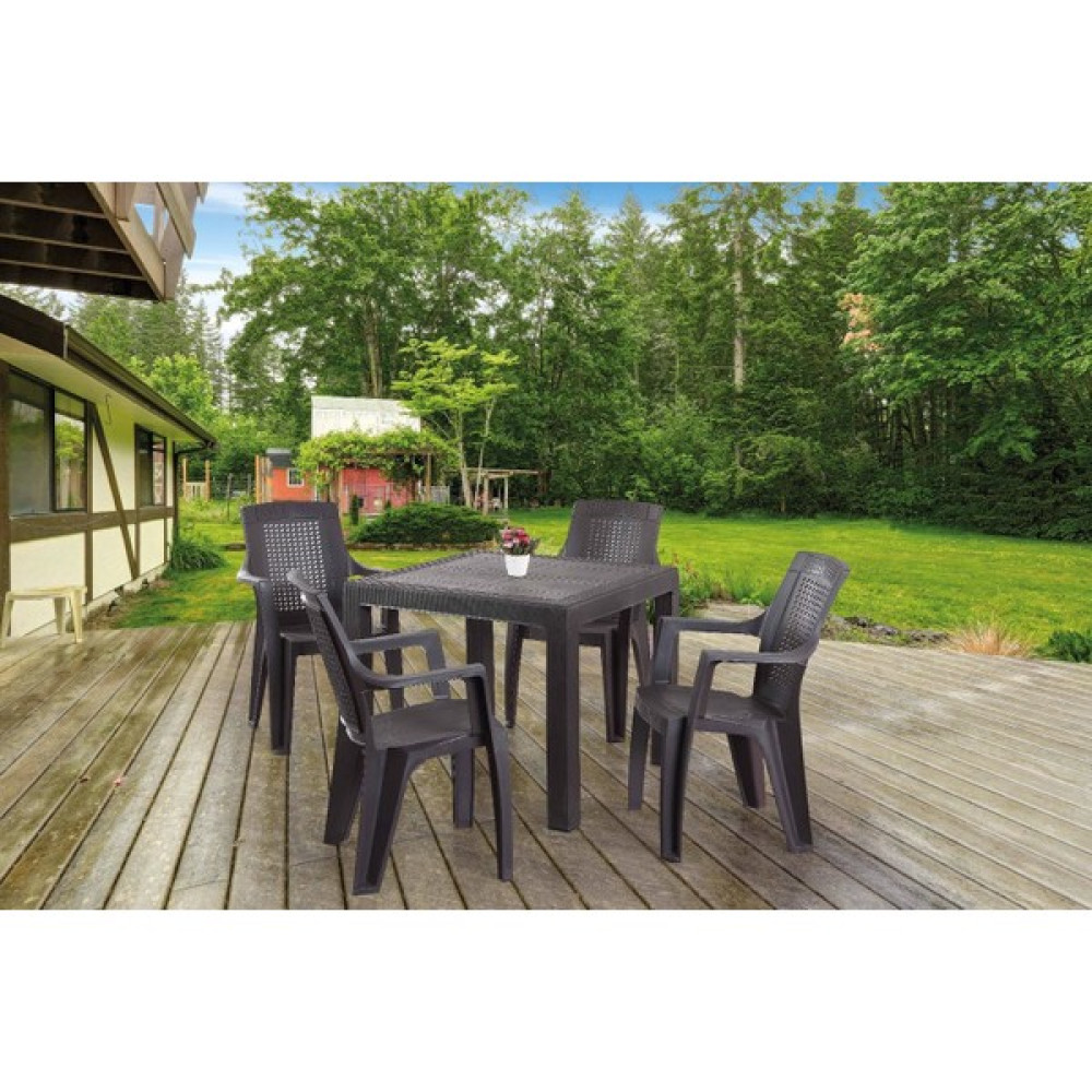 Daylight Rattan Masa 4'lü Sandalye Acı Kahve 90 x 90 cm - Acı Kahverengi Bahçe Mobilyası Takımı Fiyatı