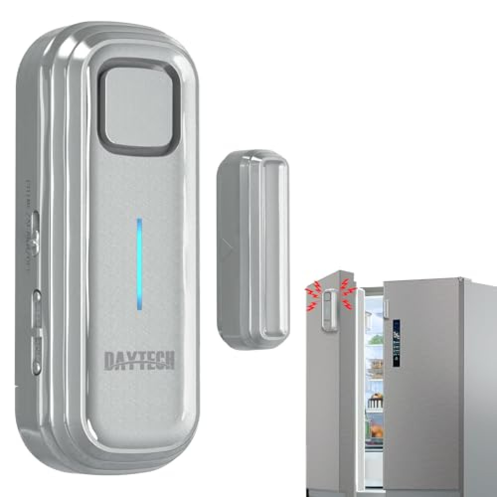 Daytech Freezer Door Alarm with Delay 1/2/3/4 mins Reminder When Left Open Fridge Door Alarm 0 to 120 dB Refrigerator Alarm Door ajar Alarm for Home Garage Basement Freezer 1 Set Grey