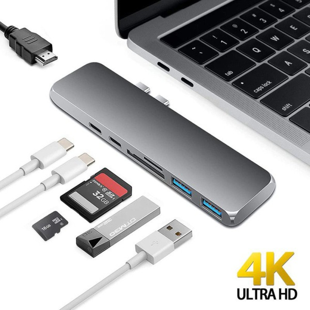 DAYTONA CF03 MULTIFUNCTION-0003 Macbook Uyumlu 7 In 2 Type C To 4K HDMI Tv Ultra Hd 2type-C+2usb+Sd/tf Card Reader Adaptör CF03 Hafıza Kartları Fiyatı