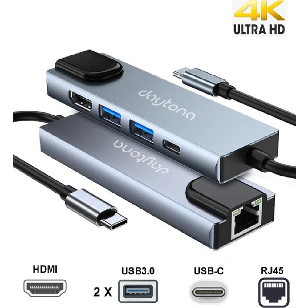 Daytona FC-55 Macbook Android Uyumlu Type-C to 2*USB 3.0 4K HDMI Ethernet RJ45 PD Çevirici Hub Adaptör - Gri Bilgisayar Çevirici ve Adaptörü Fiyatı