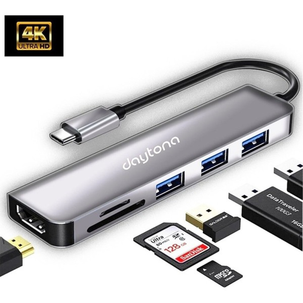 Daytona Macbook Uyumlu Type-C to 4K Ultra HD 1080p HDMI 2* USB 3.0 SD TF Kart Okuyucu 5IN1 Çevirici Hub Adaptör-CH13- Hafıza Kartları Fiyatı