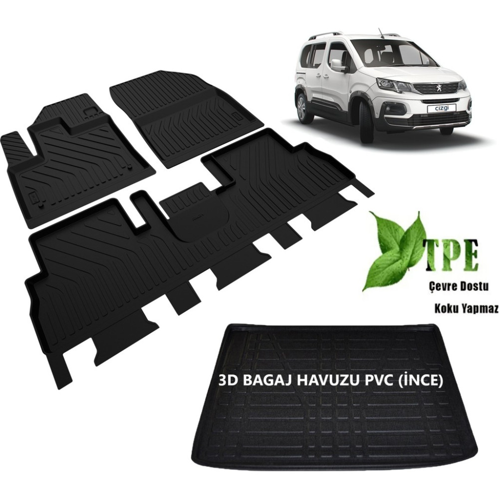 DBC Online Peugeot Rifter Paspas Bagaj Havuzu Set 2019 2020 2021 2022 2023 2024 - Siyah Oto Paspas Fiyatı