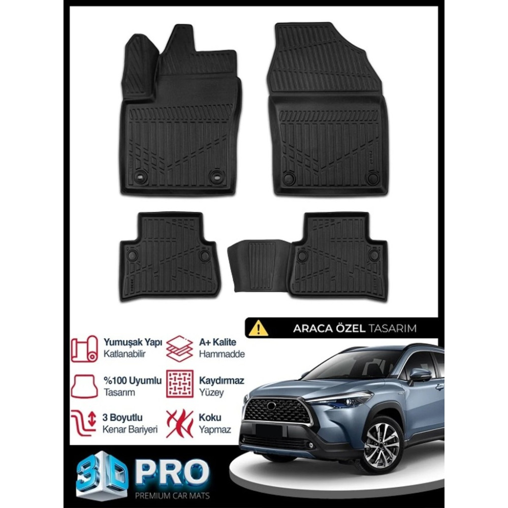 DBC Online Toyota Corolla Cross 3D Havuzlu Paspas 2022 2023 2024 2025 2026 Model Kokusuz - Siyah Oto Paspas Fiyatı