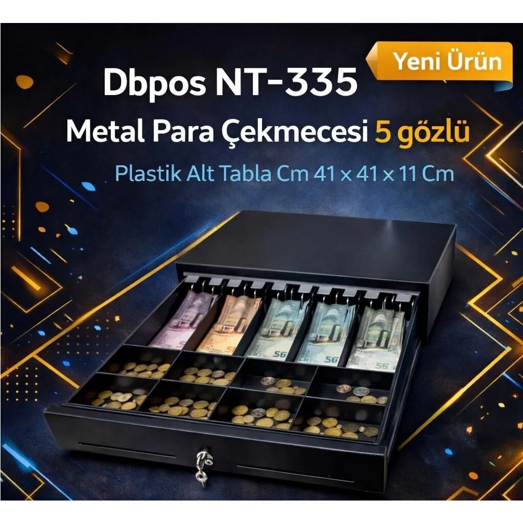 Dbpos NT-335 Metal Para Çekmecesi 5 Gözlü Plastik Alt Tabla cm 41 x 41 x 11 cm - Siyah Diğer Fiyatı