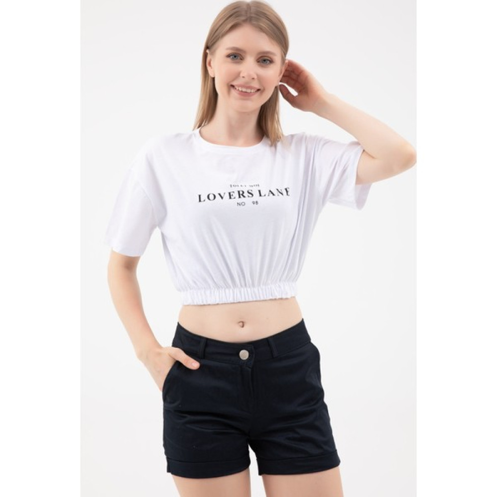 DD Butik Baskılı Sıfır Yaka Crop Bluz - Kadın Bluz Fiyatı