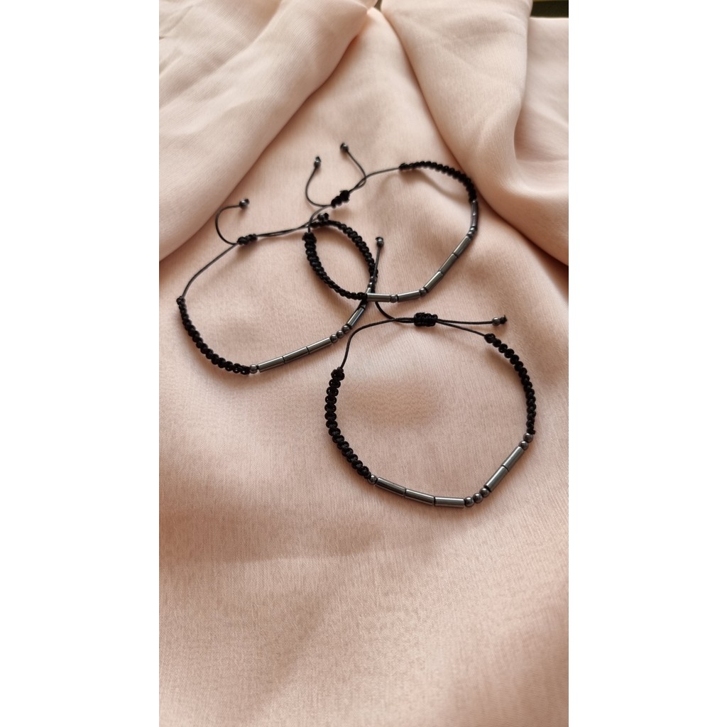 DD Jewelry Unisex Kişiye Özel Hematit Taş'lı Mors Alfabesi Bileklik 2'li Set Diğer Fiyatı