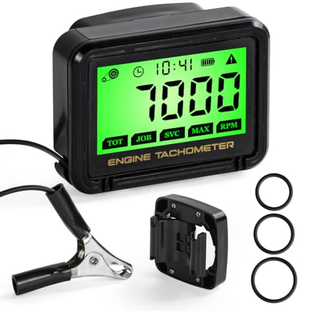 DDayuanwei Small Engine Tachometer, Digital Tachometer Tach Gauge with Clip, Inductive Hour Meter Battery Replacement for Gas Small Engine Cropper Generator Lawn Mower RV Chainsaws Outboard Motor