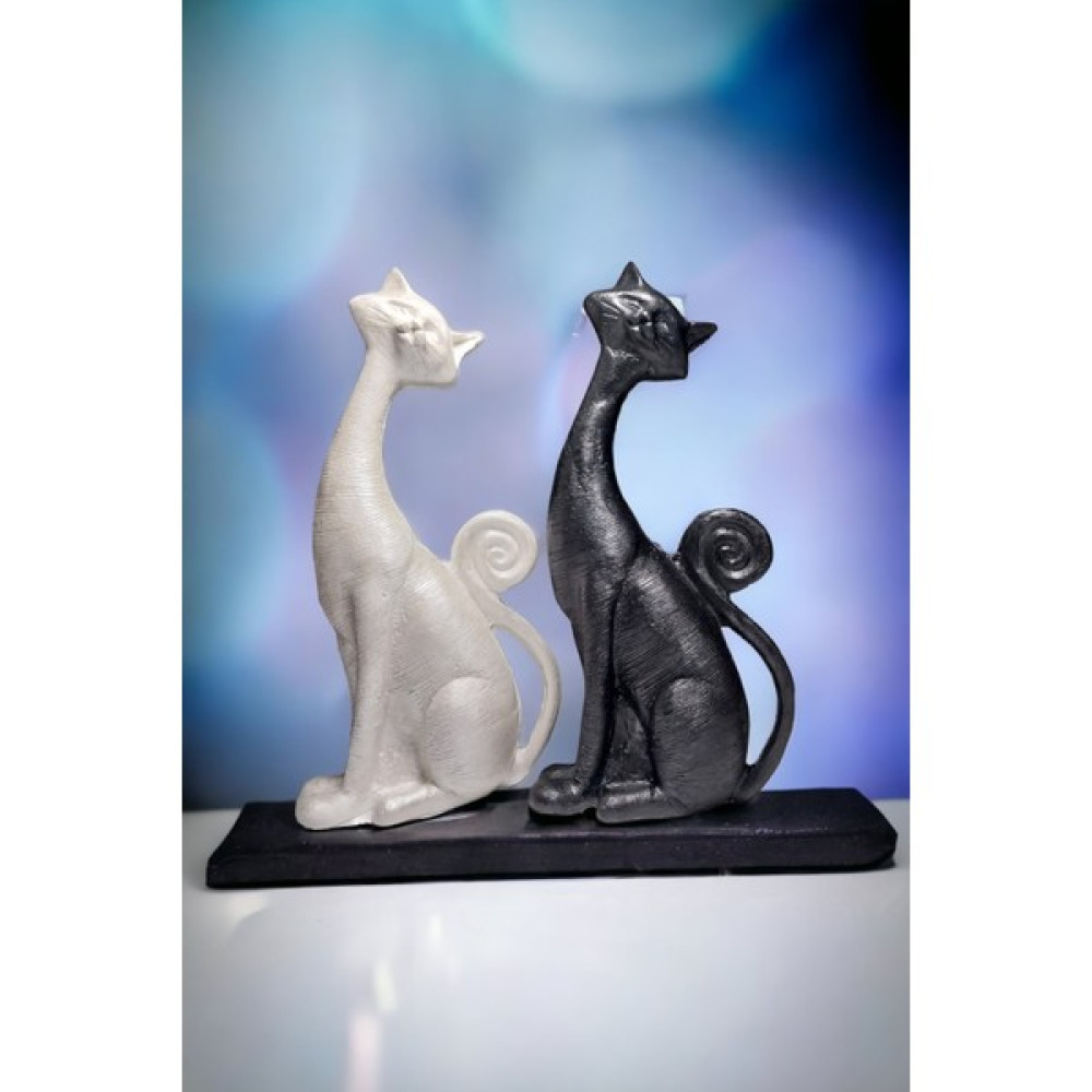Ddecco Dekoratif Kedi Biblo 2li Siyah&beyaz Biblo Fiyatı