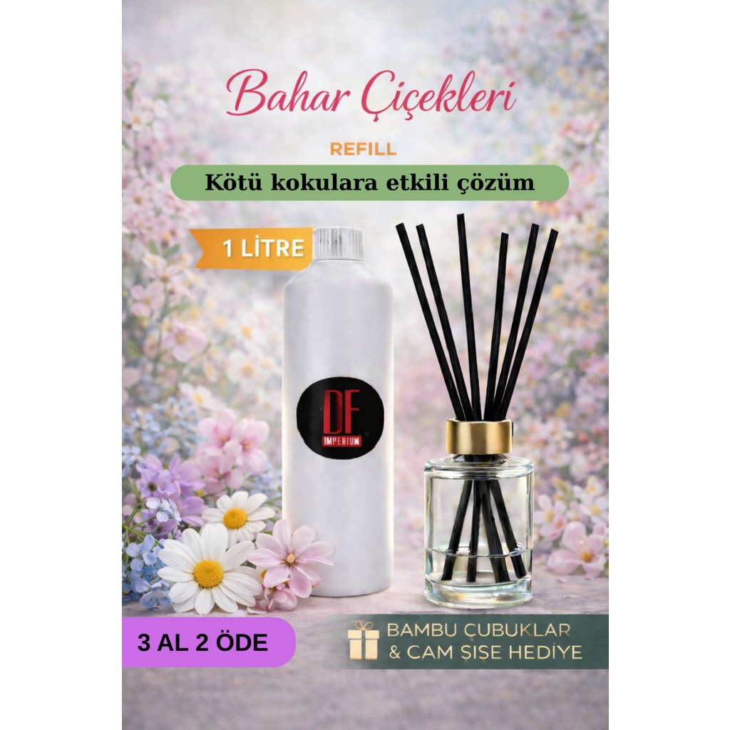De Parfum Bahar Çiçekleri Kokulu Oda Kokusu 1 Litre Yedek Dolum Şişesi + 115 ml Cam Şişe ve Bambu Çubuk Evcil Hayvan Ürünleri Fiyatı