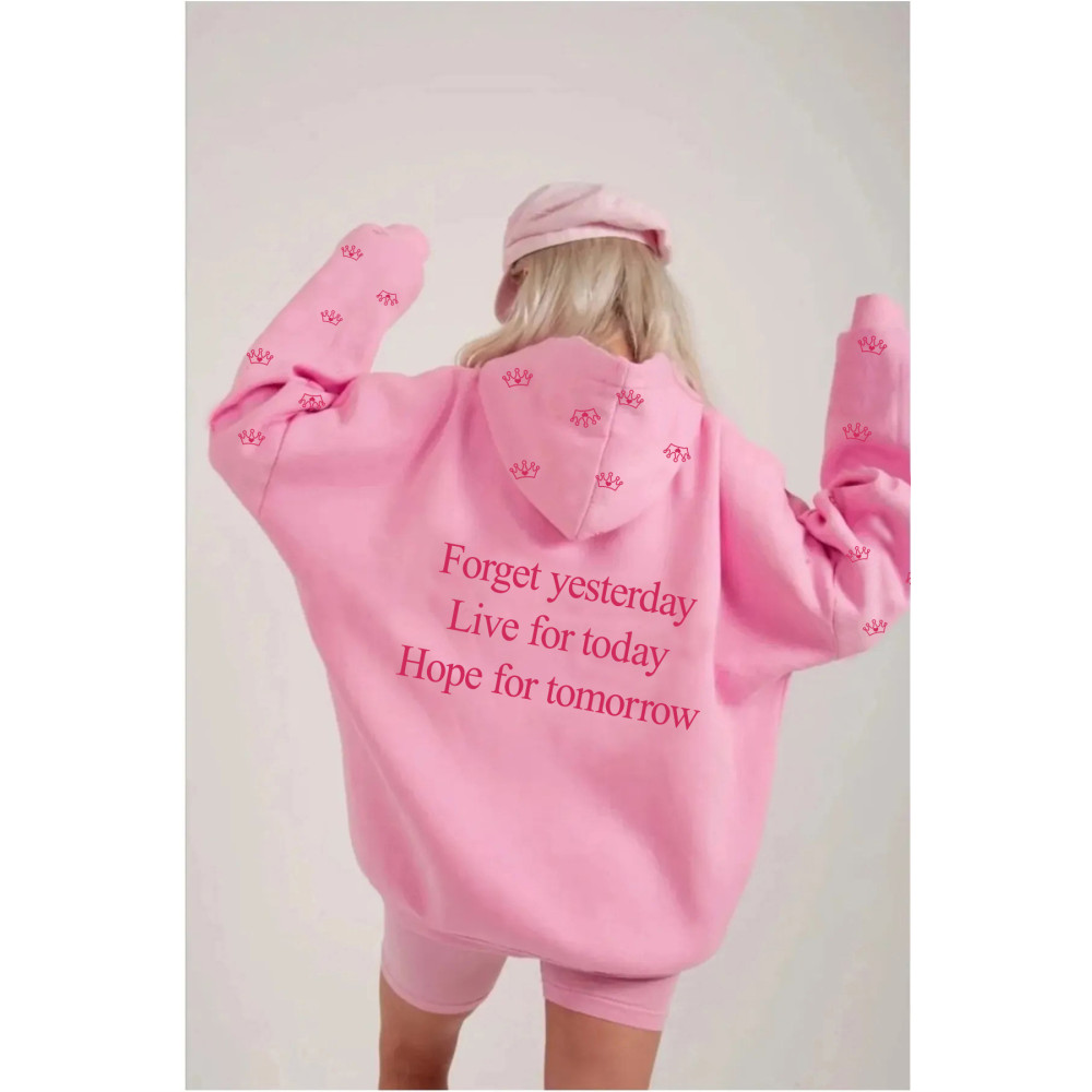 DE PLEIN Oversize Kapüşonlu Crown Eye Baskılı Pembe Sweatshirt S Beden Bayan Sweatshirt Fiyatı