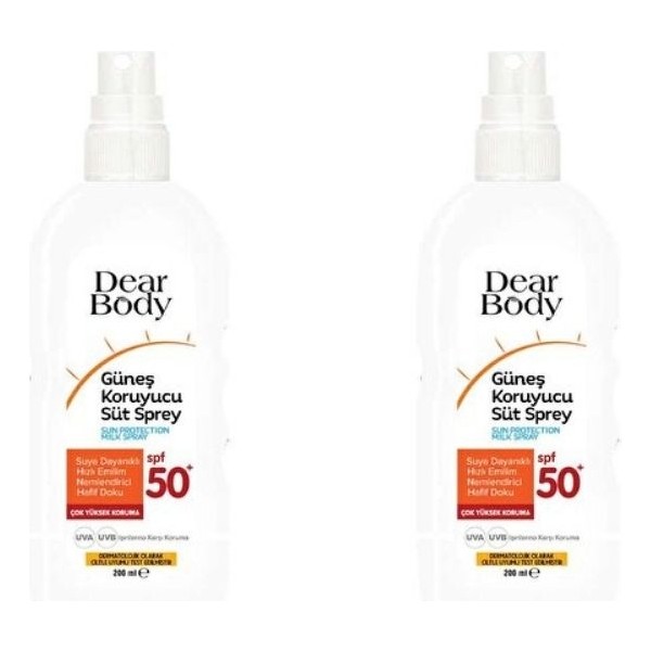 Dear Body 50 Faktör Güneş Koruyucu Süt - Sprey 200 ml x 2 adet Diğer Fiyatı