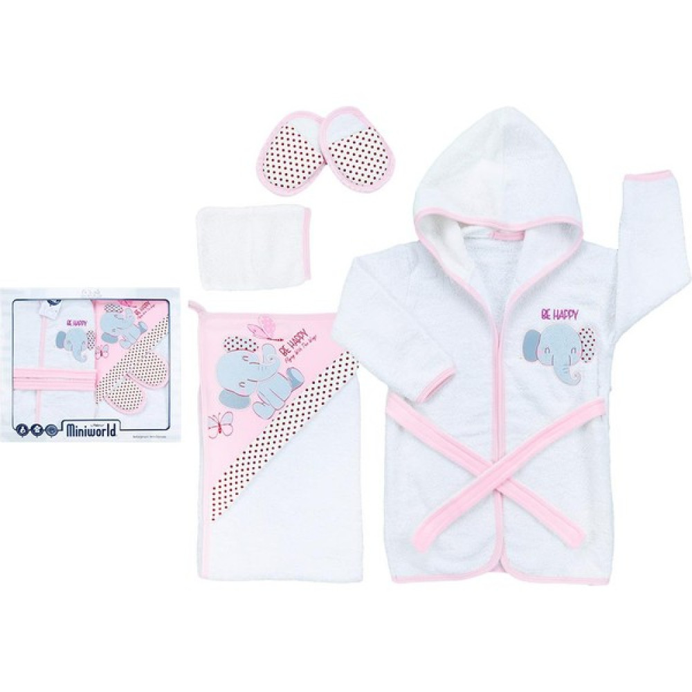Dear Enika Miniworld Kız Bebek Fil Temalı Pembe 5'li Bornoz Takımı 16067 - Renkli - 0 - 3 Ay Bebek Banyo-Tuvalet Fiyatı