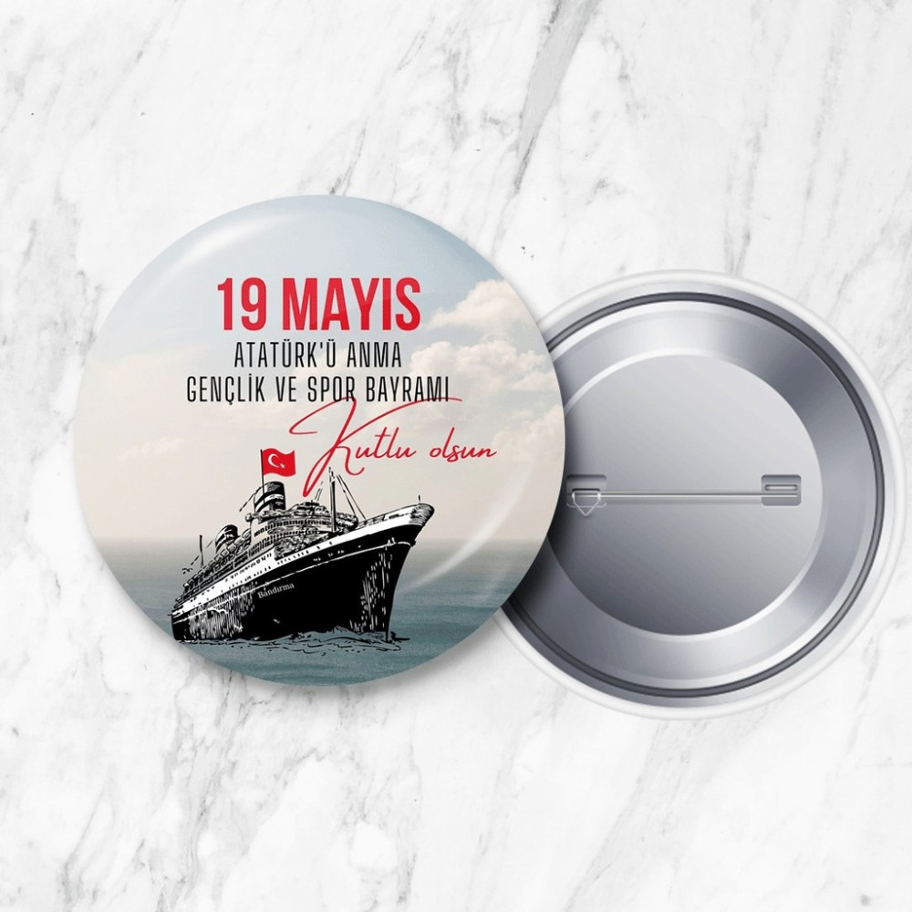 DeBu 19 Mayıs Iğneli Yaka Rozeti 58 mm Büyük Boy (Model No: 02) - 5 Adet Rozet Fiyatı