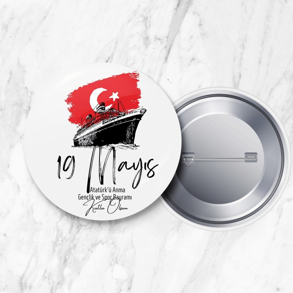 DeBu 19 Mayıs Iğneli Yaka Rozeti 58 mm Büyük Boy (Model No: 04) - 25 Adet Rozet Fiyatı
