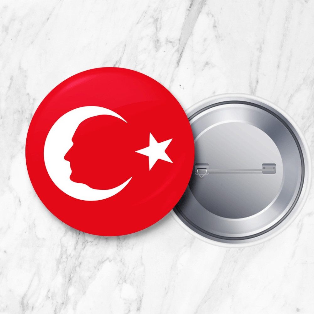 DeBu Atatürk Siluetli Türk Bayrağı Iğneli Yaka Rozeti 23 Nisan 58 mm Büyük Boy - 20 Adet Rozet Fiyatı