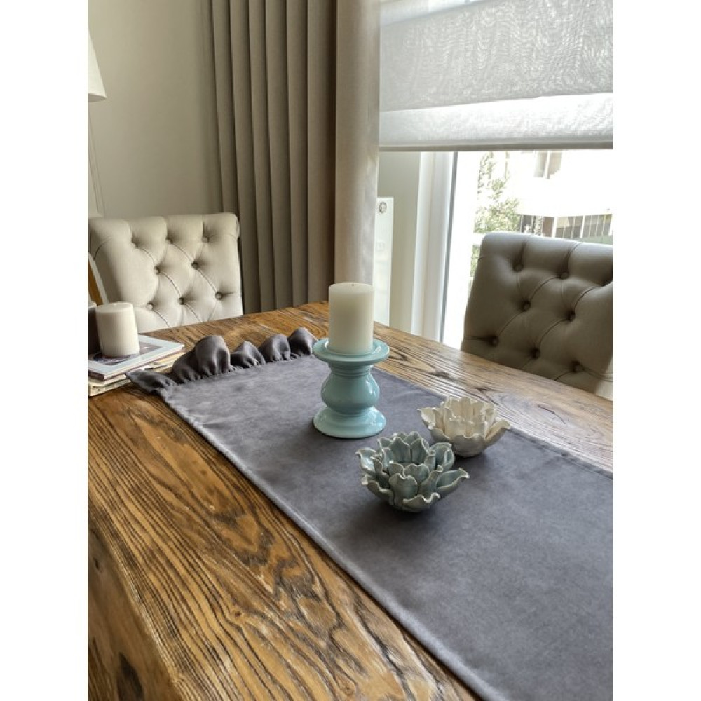 Decamor Home Antrasit Füme Koyu Gri Fırfırlı Vintage Runner - 40 x 120 cm Masa Örtüsü Fiyatı