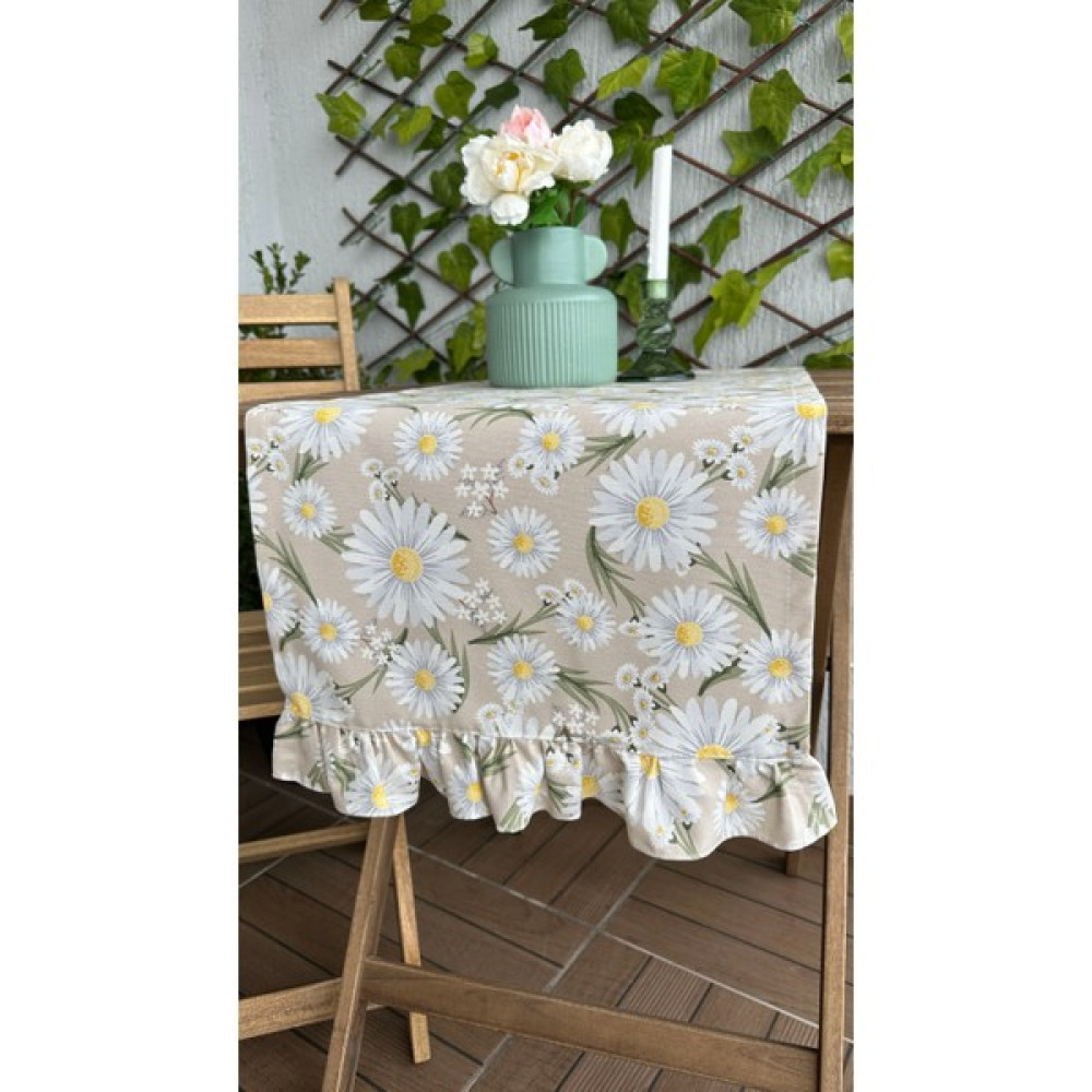 Decamor Home Dertsiz Leke Tutmaz Vintage Fırfırlı Papatyalı Bej Runner - 40 x 140 cm Masa Örtüsü Fiyatı