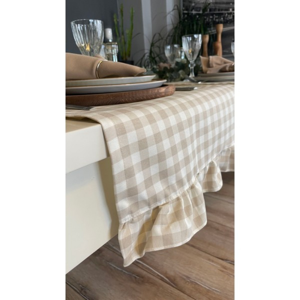 Decamor Home Dertsiz Leke Tutmaz Vintage Fırfırlı Pötikare Bej Runner - 40 x 140 cm Masa Örtüsü Fiyatı