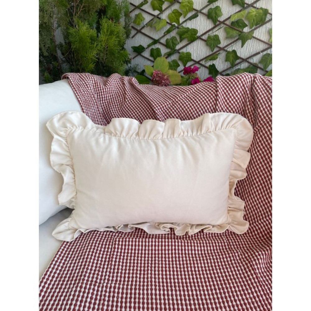Decamor Home Ekru Fırfırlı Dikdörtgen Kırlent Kılıfı - 50 x 30 cm Kırlent / Mobilya Yastığı Fiyatı