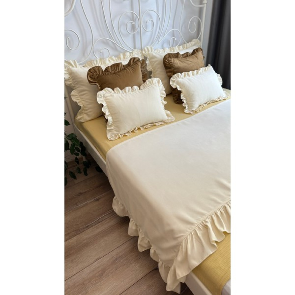 Decamor Home Ekru Fırfırlı Yatak Runner Seti Çift Kişilik Yatak Örtüsü - 90 x 230 cm Yatak Örtüsü Fiyatı